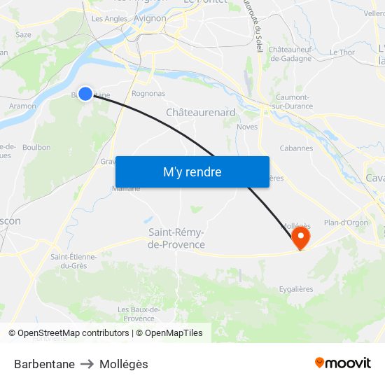 Barbentane to Mollégès map