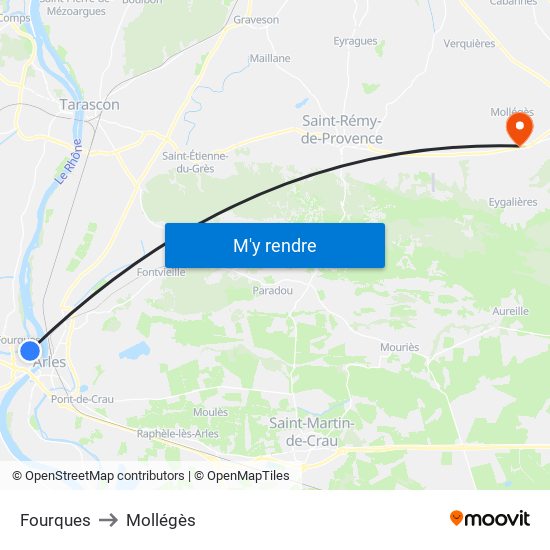 Fourques to Mollégès map