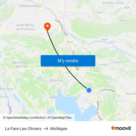 La Fare-Les-Oliviers to Mollégès map