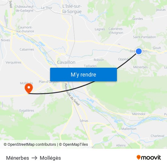 Ménerbes to Mollégès map