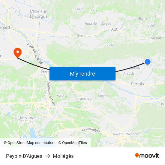 Peypin-D'Aigues to Mollégès map