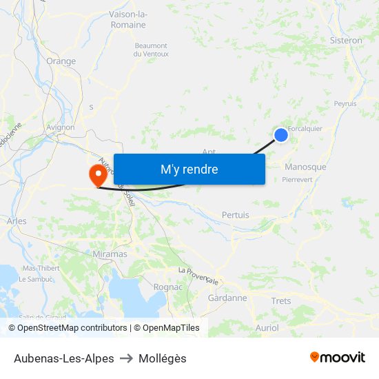Aubenas-Les-Alpes to Mollégès map