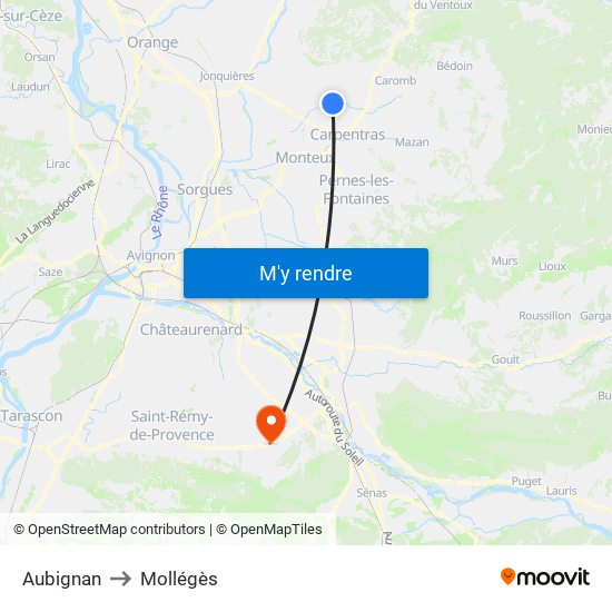 Aubignan to Mollégès map