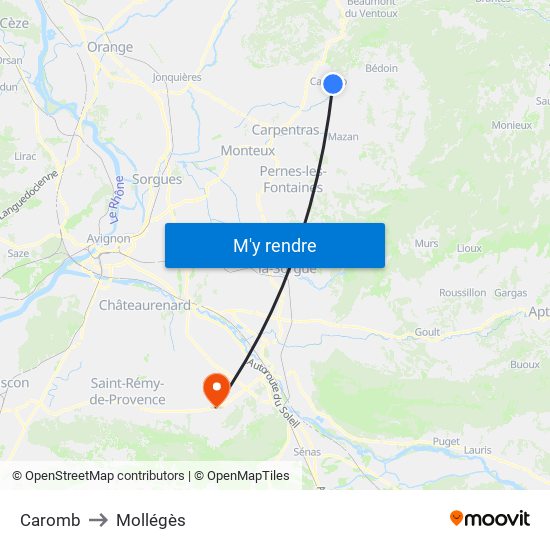 Caromb to Mollégès map