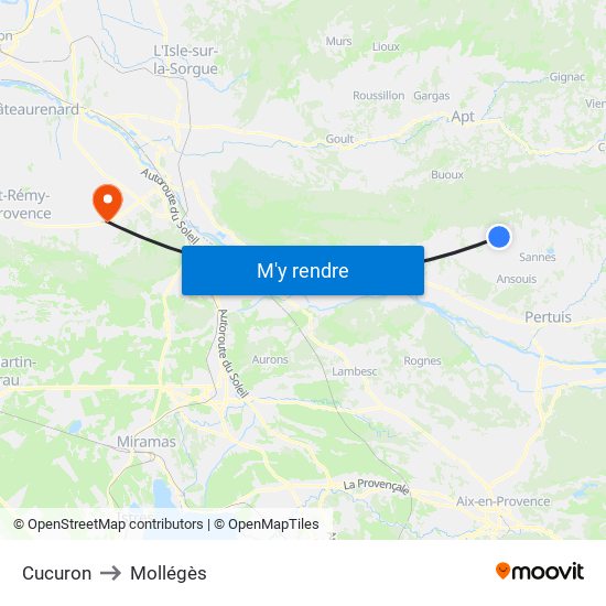 Cucuron to Mollégès map