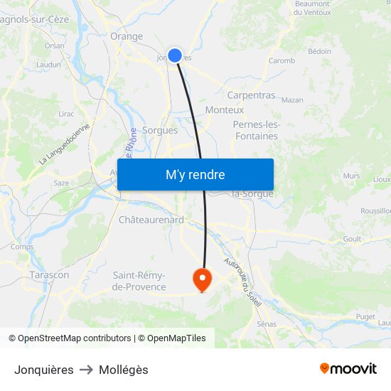 Jonquières to Mollégès map