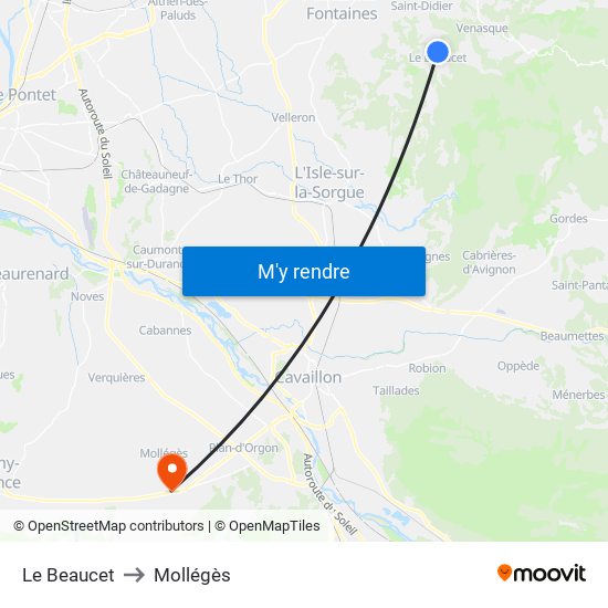 Le Beaucet to Mollégès map