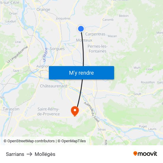 Sarrians to Mollégès map