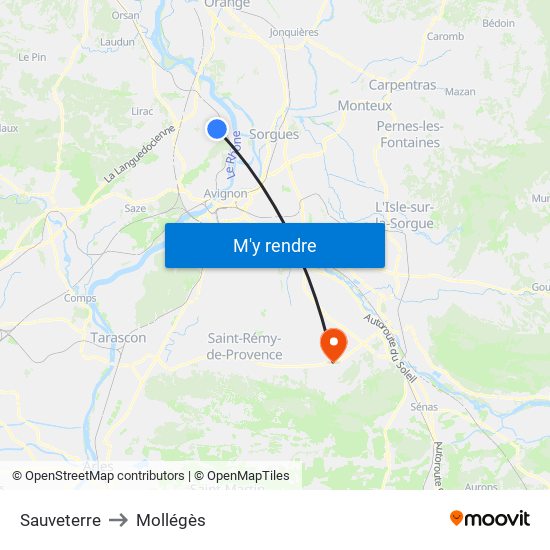 Sauveterre to Mollégès map