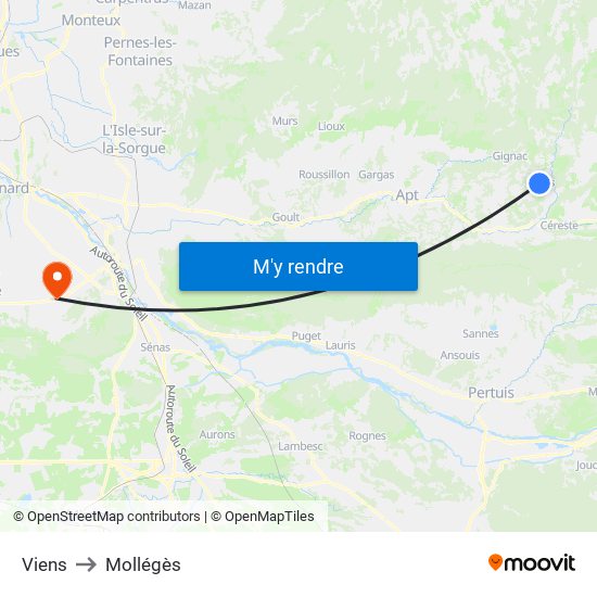 Viens to Mollégès map