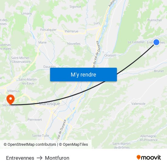 Entrevennes to Montfuron map