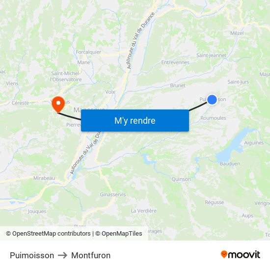 Puimoisson to Montfuron map