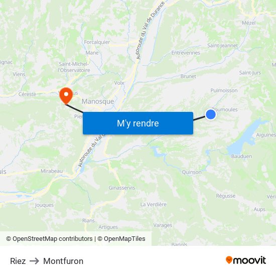 Riez to Montfuron map