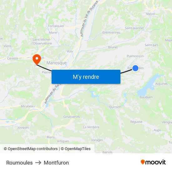 Roumoules to Montfuron map
