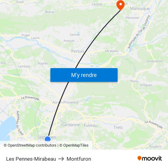 Les Pennes-Mirabeau to Montfuron map