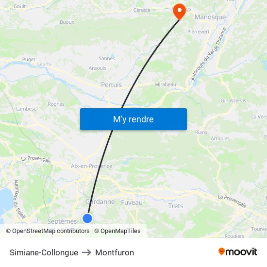 Simiane-Collongue to Montfuron map