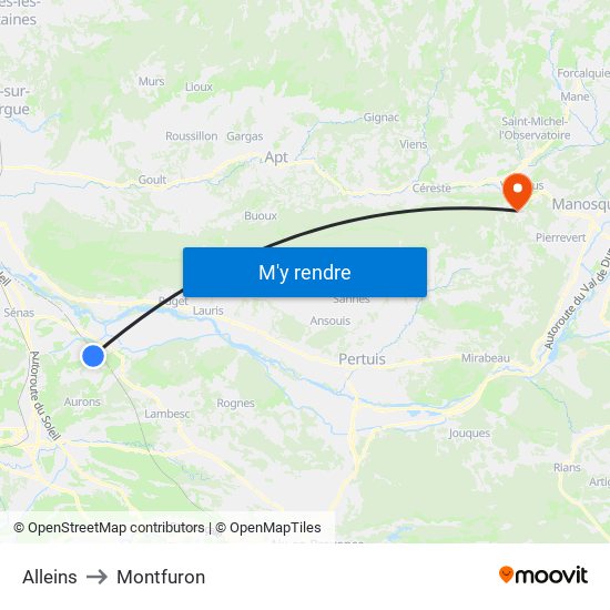 Alleins to Montfuron map