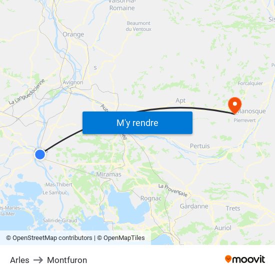 Arles to Montfuron map