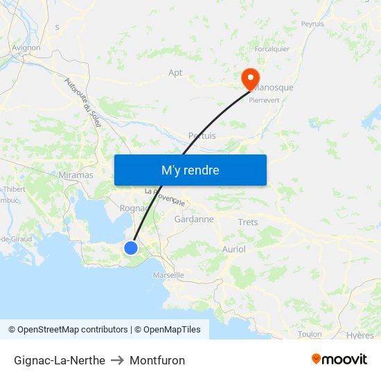 Gignac-La-Nerthe to Montfuron map