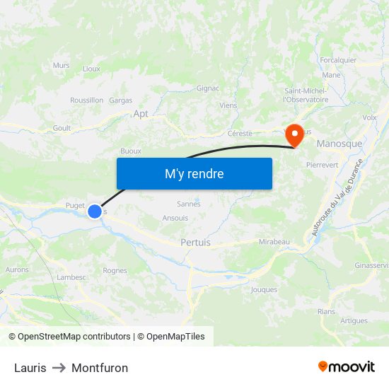 Lauris to Montfuron map