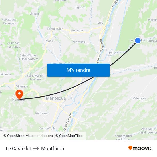 Le Castellet to Montfuron map