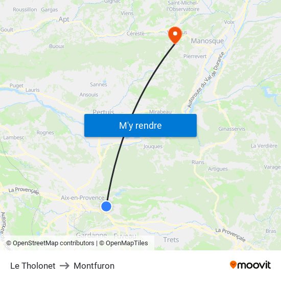 Le Tholonet to Montfuron map