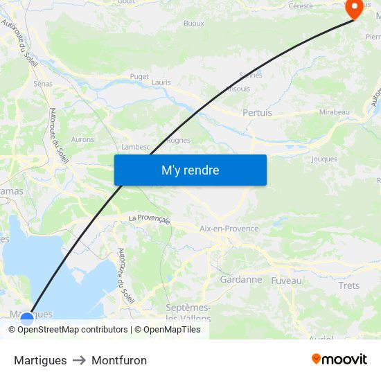 Martigues to Montfuron map