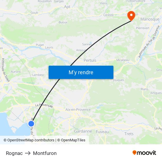 Rognac to Montfuron map