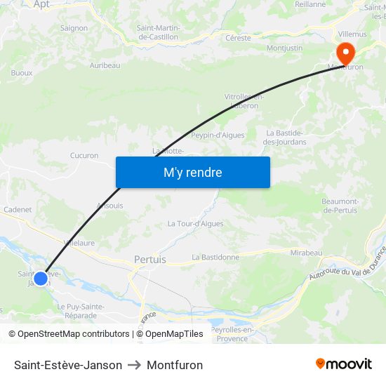 Saint-Estève-Janson to Montfuron map