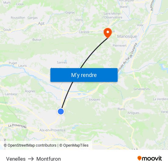Venelles to Montfuron map
