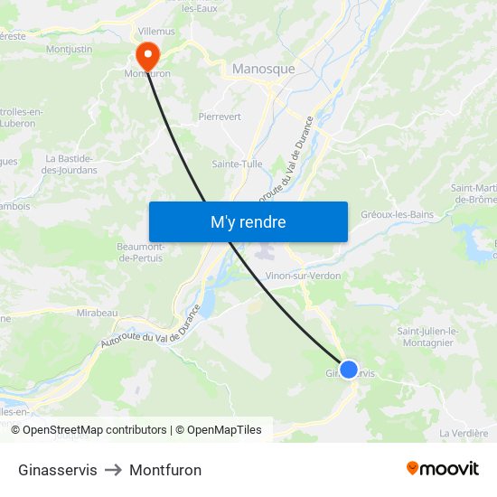 Ginasservis to Montfuron map