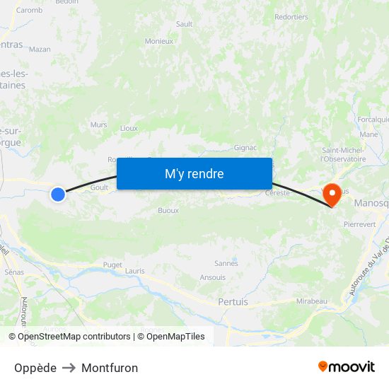 Oppède to Montfuron map