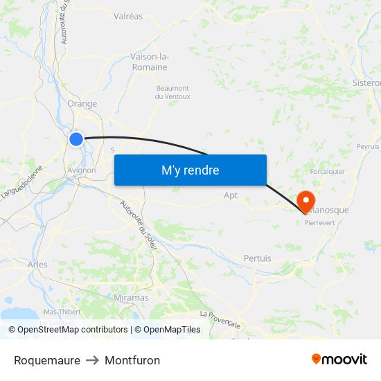 Roquemaure to Montfuron map