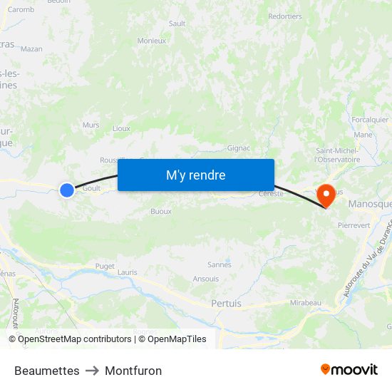 Beaumettes to Montfuron map