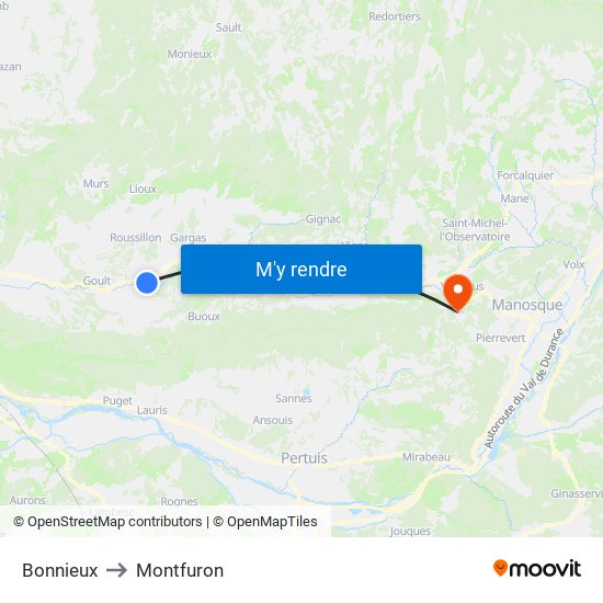 Bonnieux to Montfuron map
