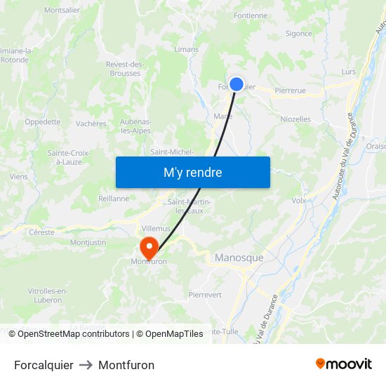 Forcalquier to Montfuron map