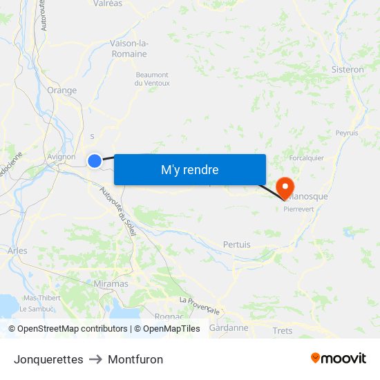 Jonquerettes to Montfuron map