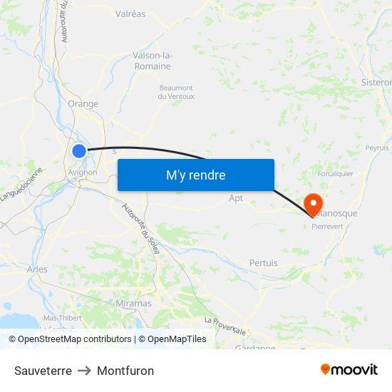 Sauveterre to Montfuron map