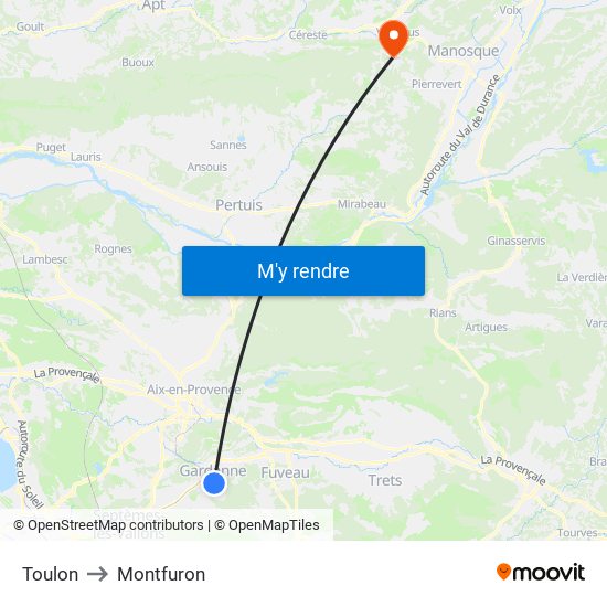 Toulon to Montfuron map