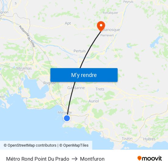 Métro Rond Point Du Prado to Montfuron map