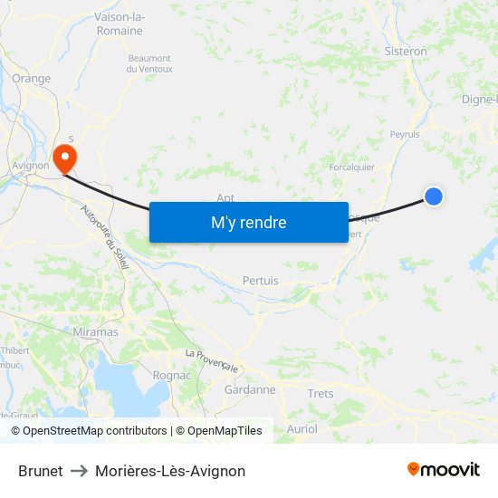 Brunet to Morières-Lès-Avignon map