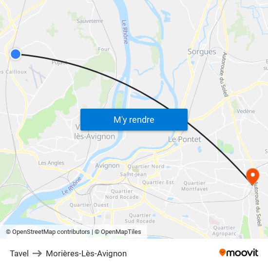 Tavel to Morières-Lès-Avignon map