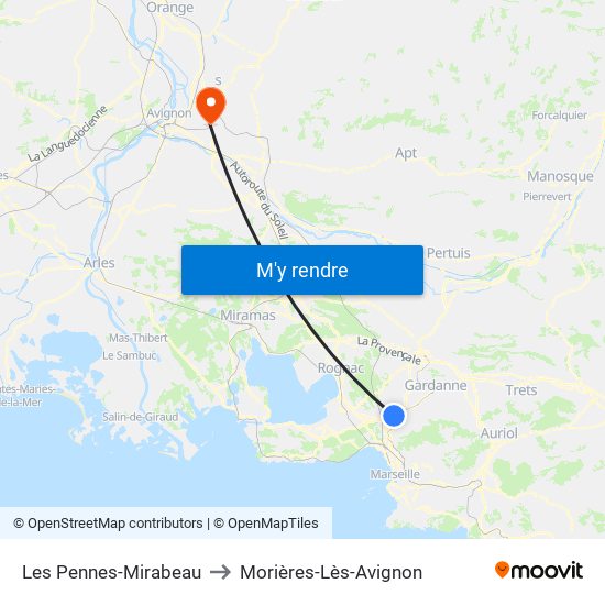 Les Pennes-Mirabeau to Morières-Lès-Avignon map