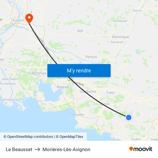 Le Beausset to Morières-Lès-Avignon map