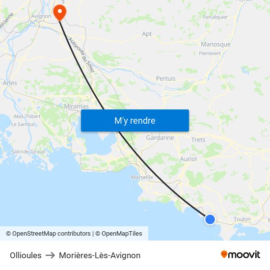 Ollioules to Morières-Lès-Avignon map