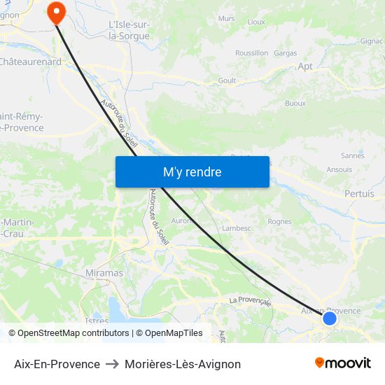 Aix-En-Provence to Morières-Lès-Avignon map