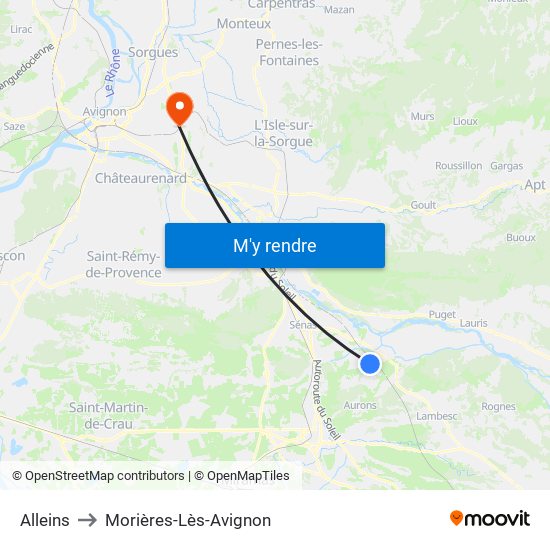 Alleins to Morières-Lès-Avignon map