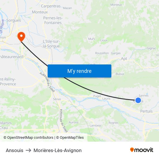 Ansouis to Morières-Lès-Avignon map