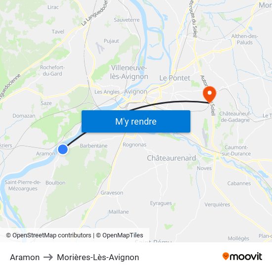 Aramon to Morières-Lès-Avignon map