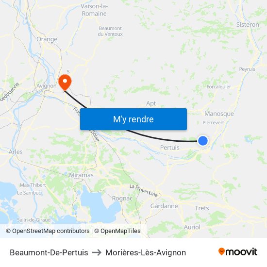 Beaumont-De-Pertuis to Morières-Lès-Avignon map